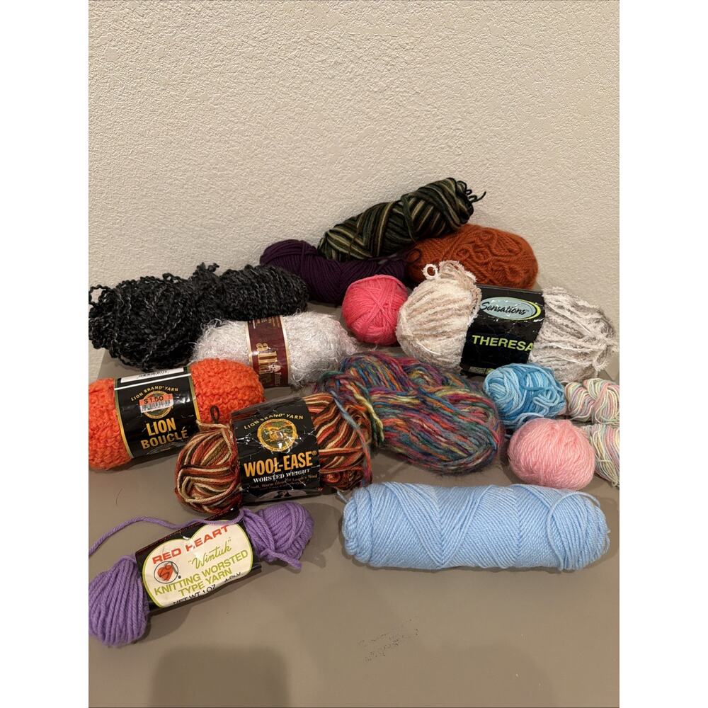 Large Lot of Used and New Yarn Knitting Crochet Mixed Brands And Textures